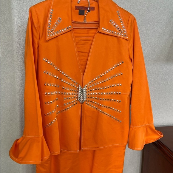 Divine Denim Jackets & Blazers - Divine Sports by Devine Denim 3-Piece Orange Studded Church Suit